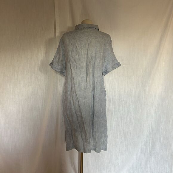 Blue Linen Shirt Dress Midi Tie Waist white striped casual nautical UK 16 NWT - Picture 7 of 12